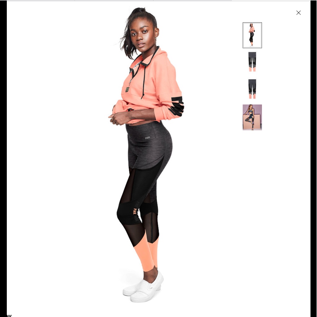 Pink Victoria's Secret Black And Coral Colorblock Mesh Leggings